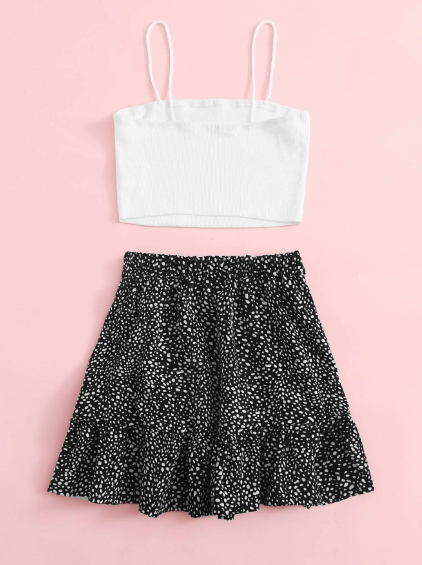 Ensemble Jupe noir et Top blanc