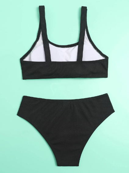 Maillot de bain côtelé noir - SHEIN