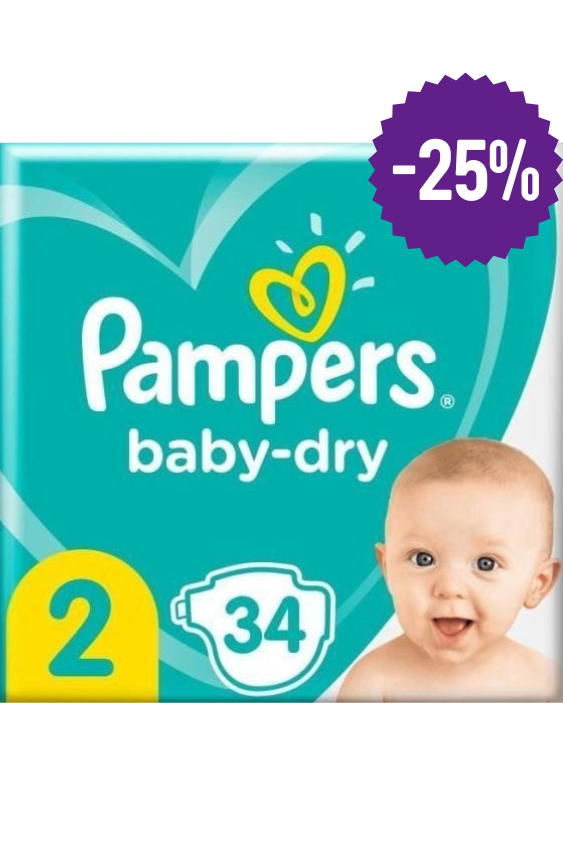 Couches bébé Pampers Baby-Dry - 34 couches - Taille 2 (4-8 kg)