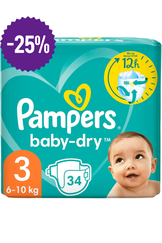 Couches bébé Pampers Baby Dry - 34 couches - Taille 3 (6-10 kg)