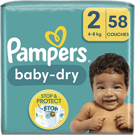 Couches bébé Pampers - 58 couches - Taille 2