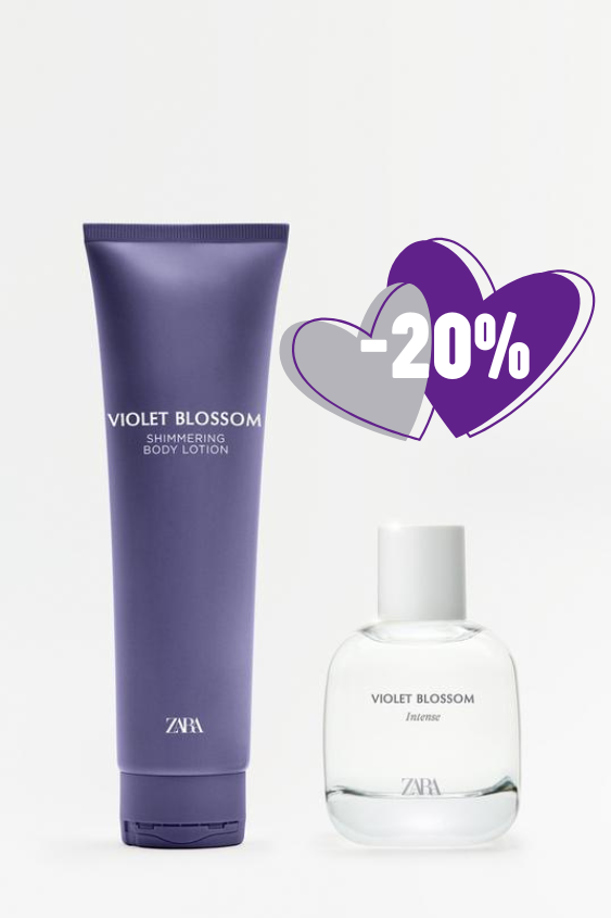 Lot Parfum Femme ZARA - VIOLET BLOSSOM INTENSE 90 ML + CRÈME PAILLETÉE 150 ML