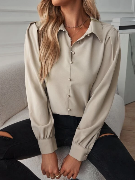 Chemise à manches bouffantes à bouton