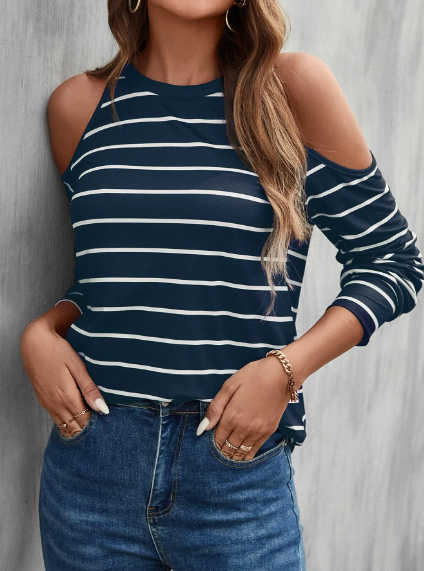 T-shirt à rayures à épaules dénudées