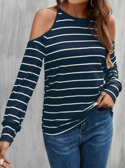 T-shirt à rayures à épaules dénudées