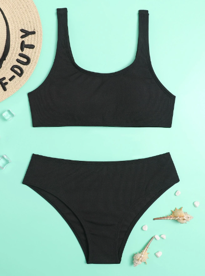 Maillot de bain côtelé noir - SHEIN