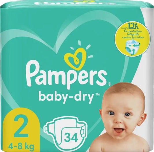 Couches bébé Pampers Baby-Dry - 34 couches - Taille 2 (4-8 kg)