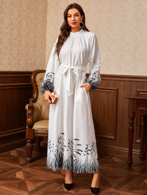 Robe blanche imprimé bleu